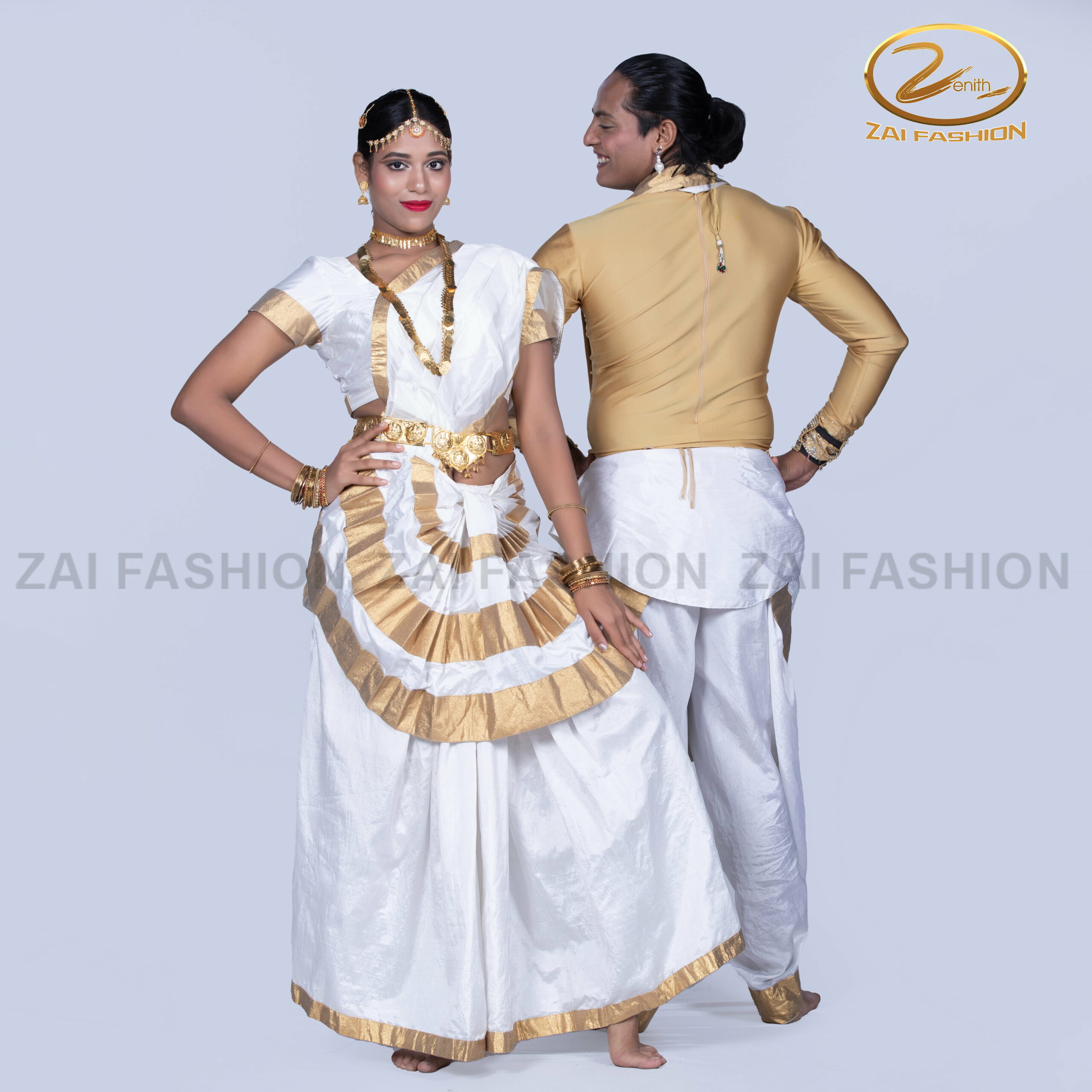 White & Golden Mohiniyattam Dance Costume - Image 5