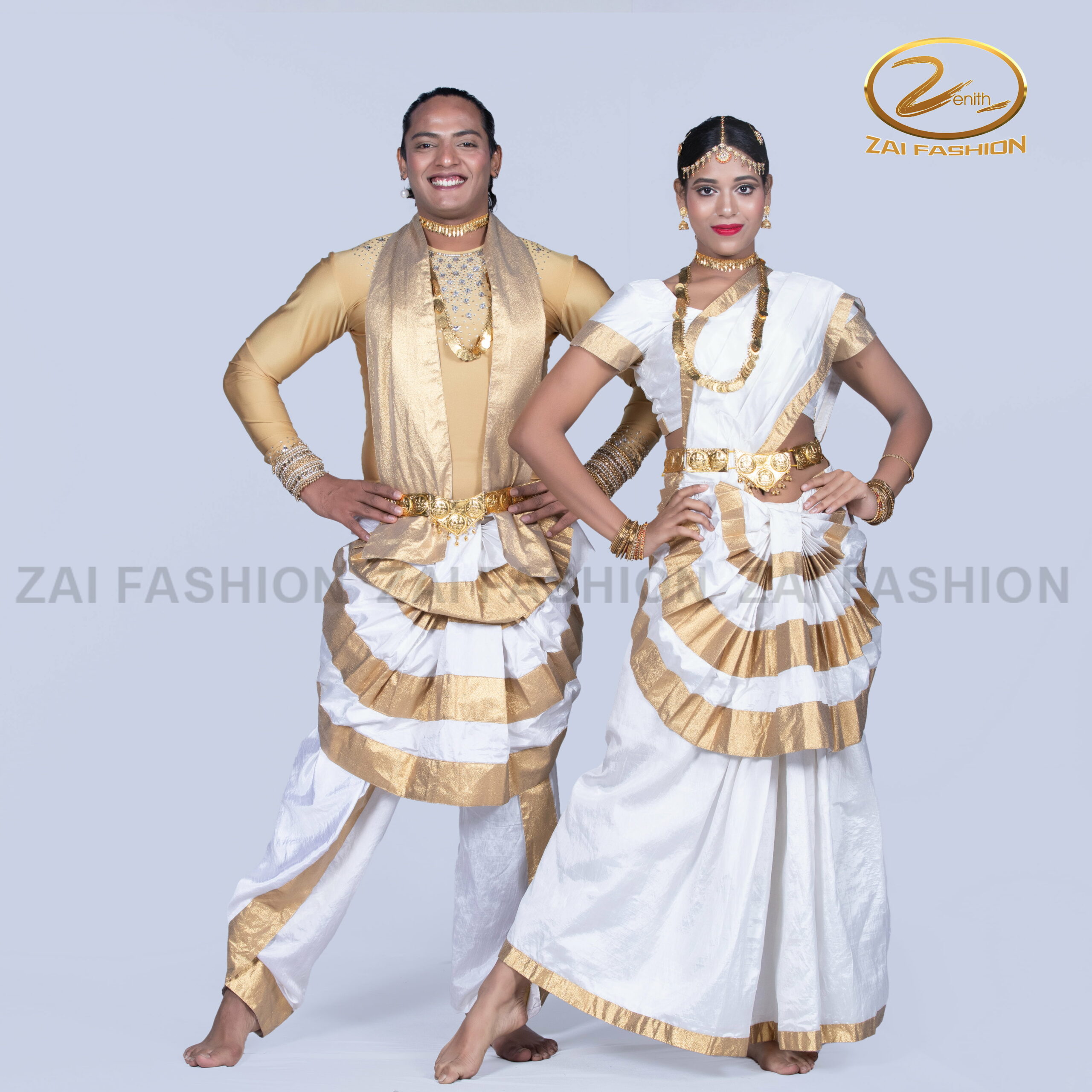 White & Golden Mohiniyattam Dance Costume - Image 2