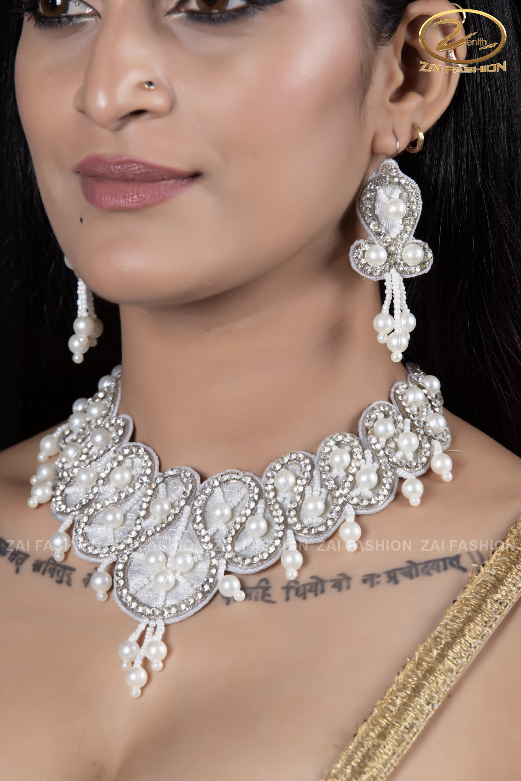 Handmade White Pearl Choker Set - Image 4
