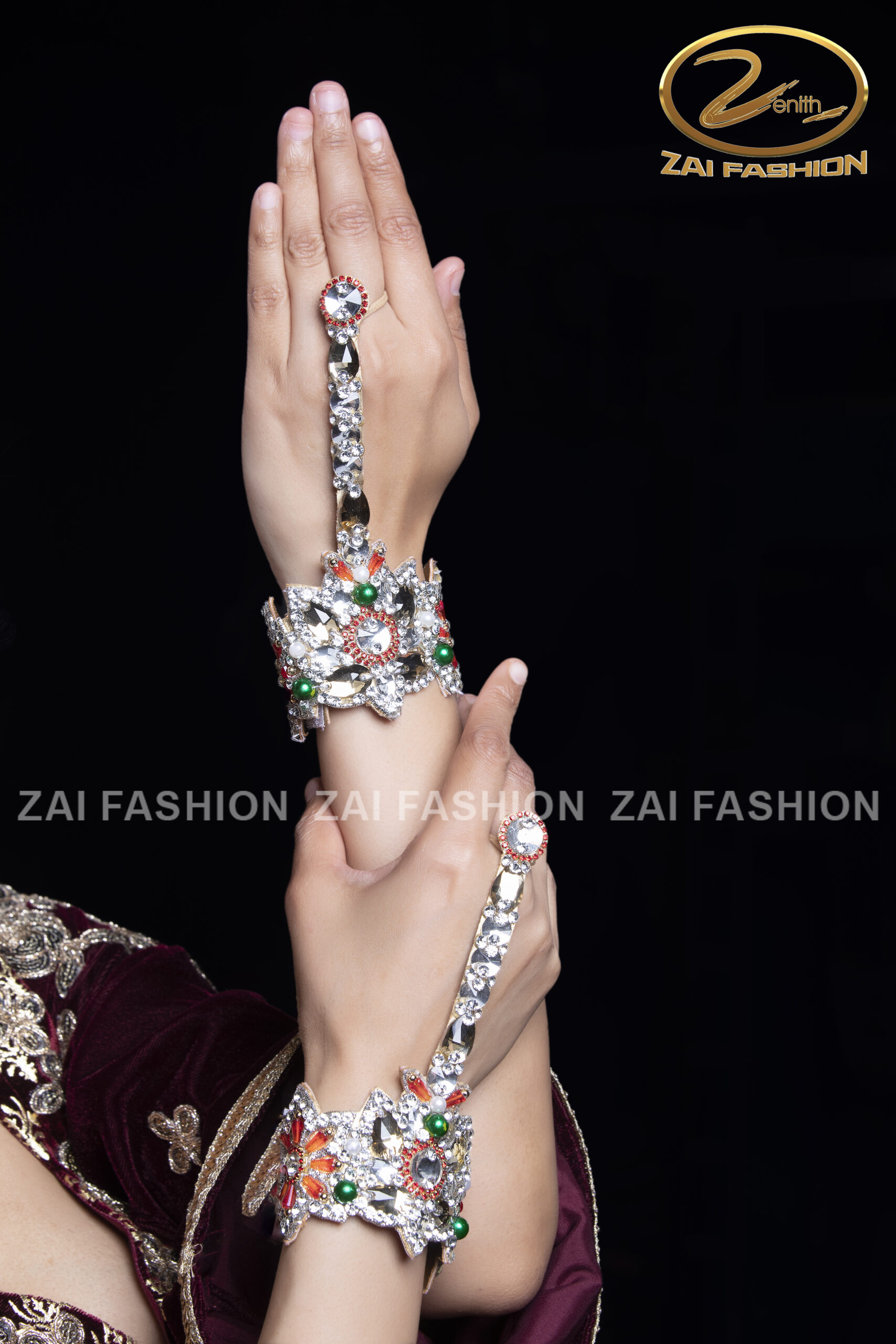 Handmade Kundan Hand-Harness Set - Image 3