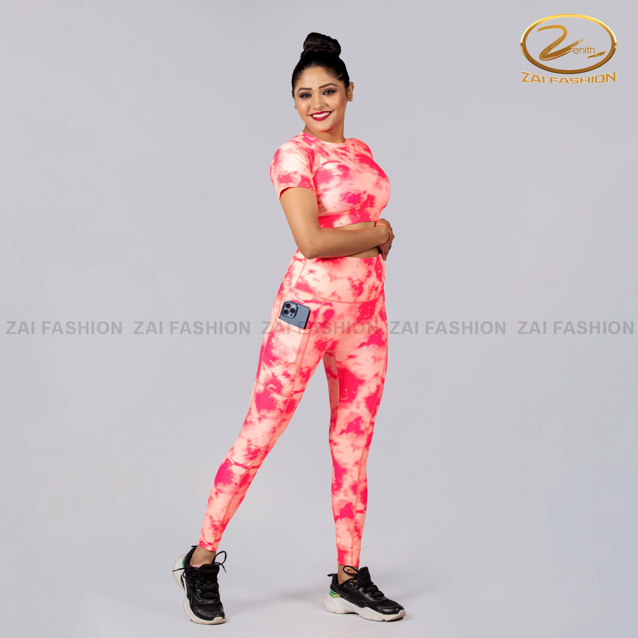 Pink & Orange Printed Activewear Set - Image 3