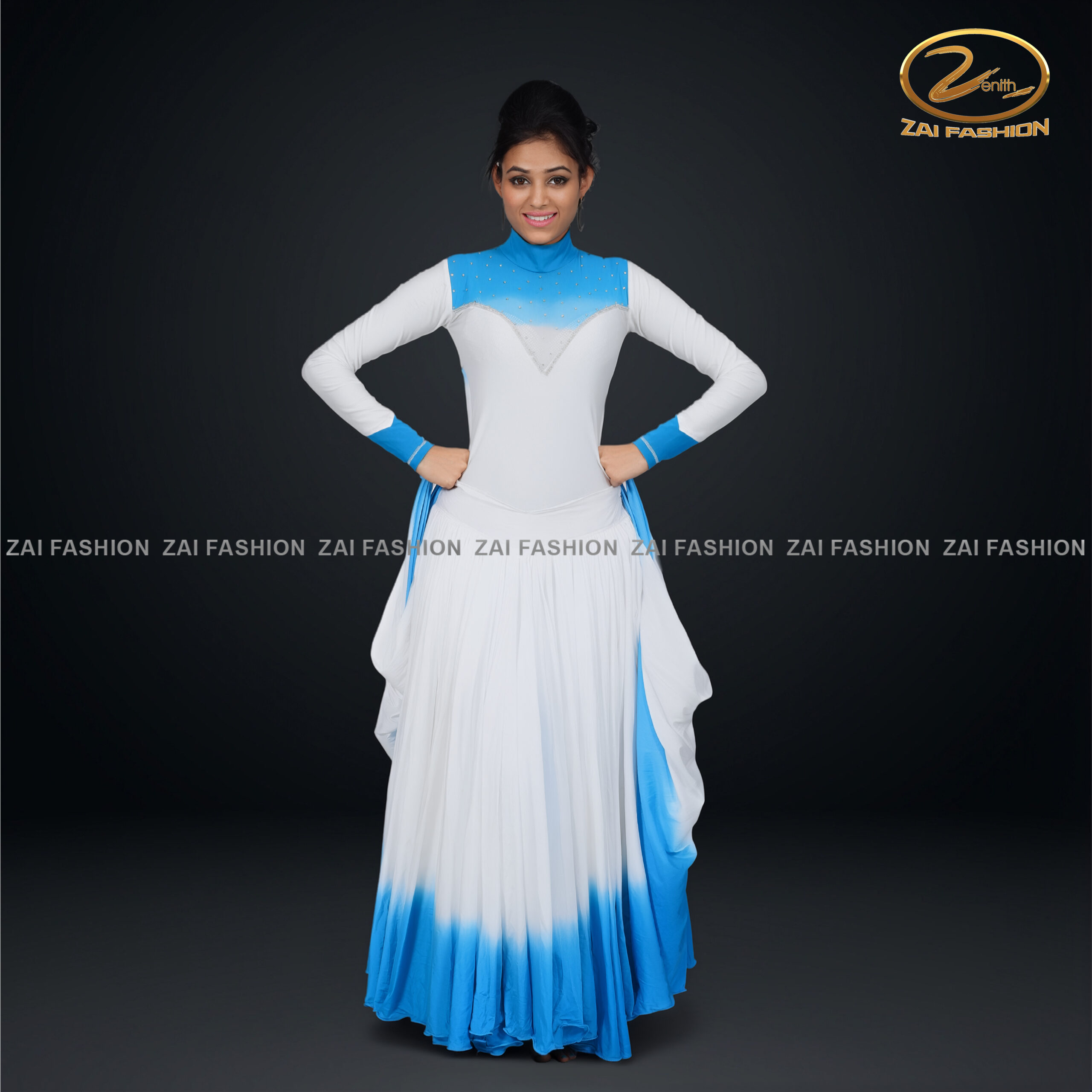 White Blue Contemporary Couple Dress - Image 3