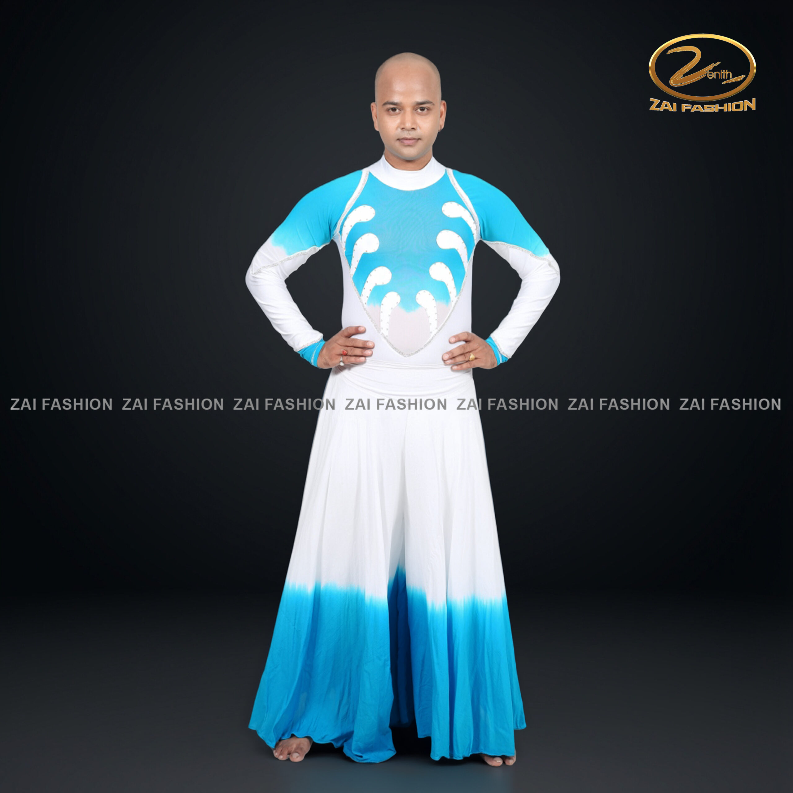 White Blue Contemporary Couple Dress - Image 6