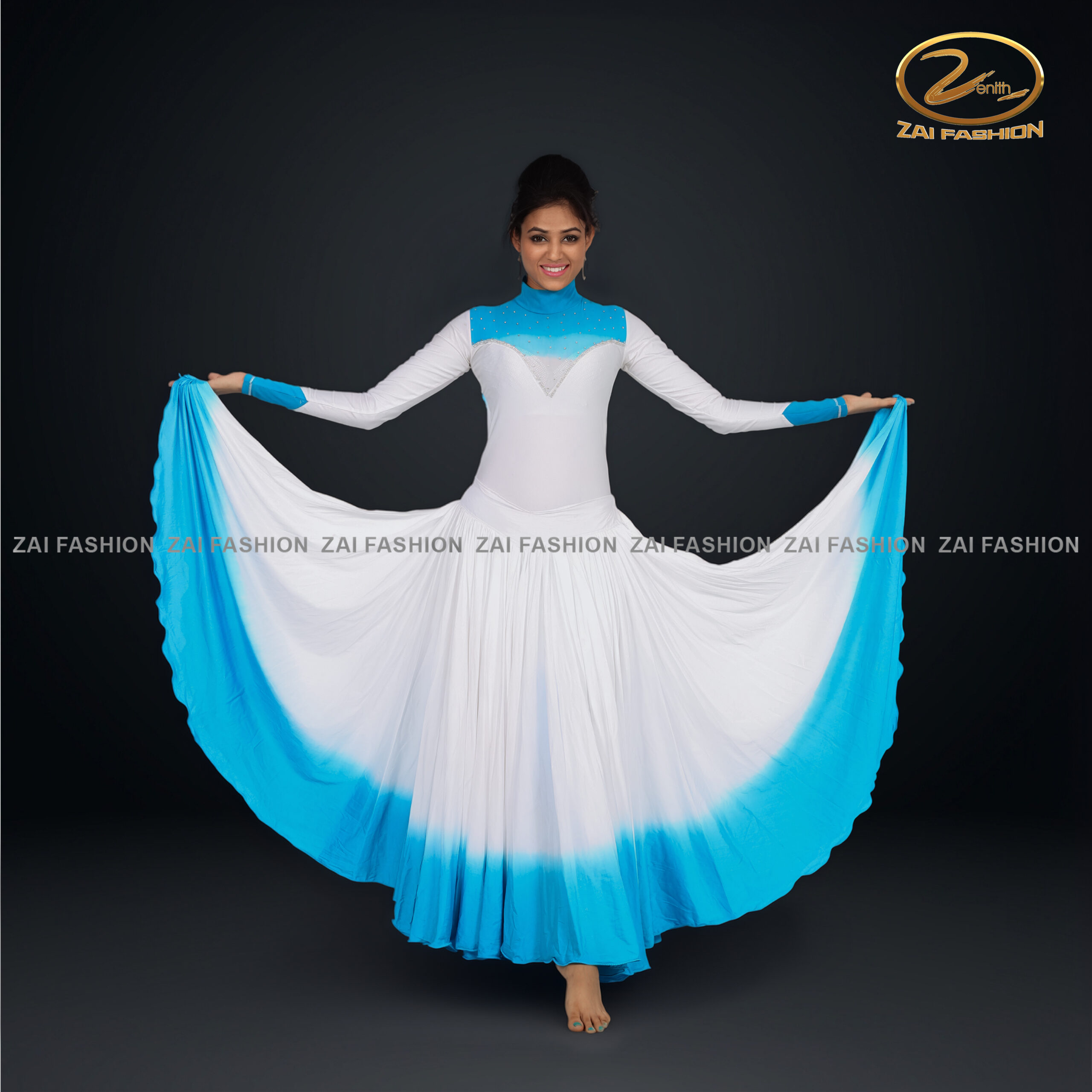White Blue Contemporary Couple Dress - Image 4