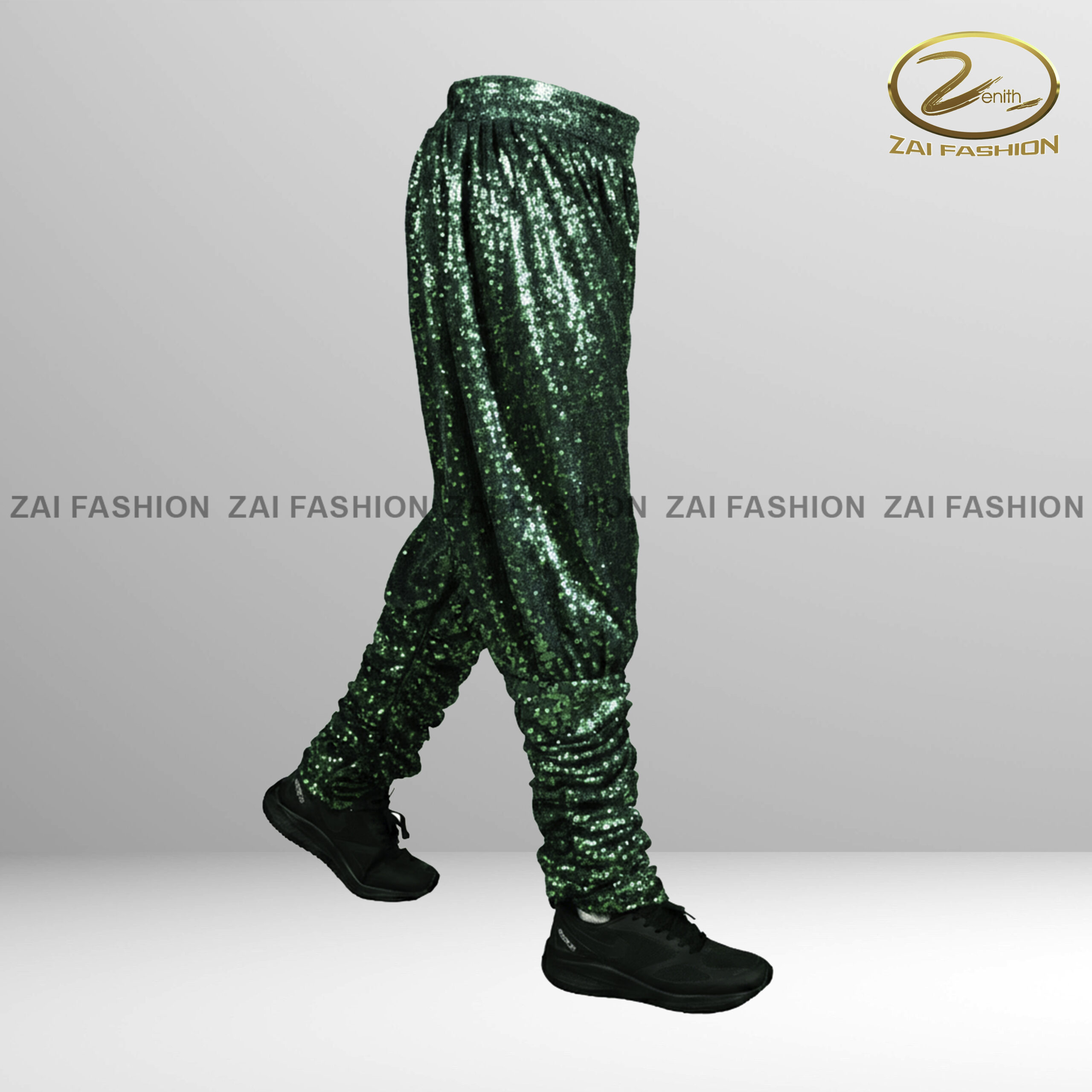 Bottle Green Designer Sequence Pant - Image 2