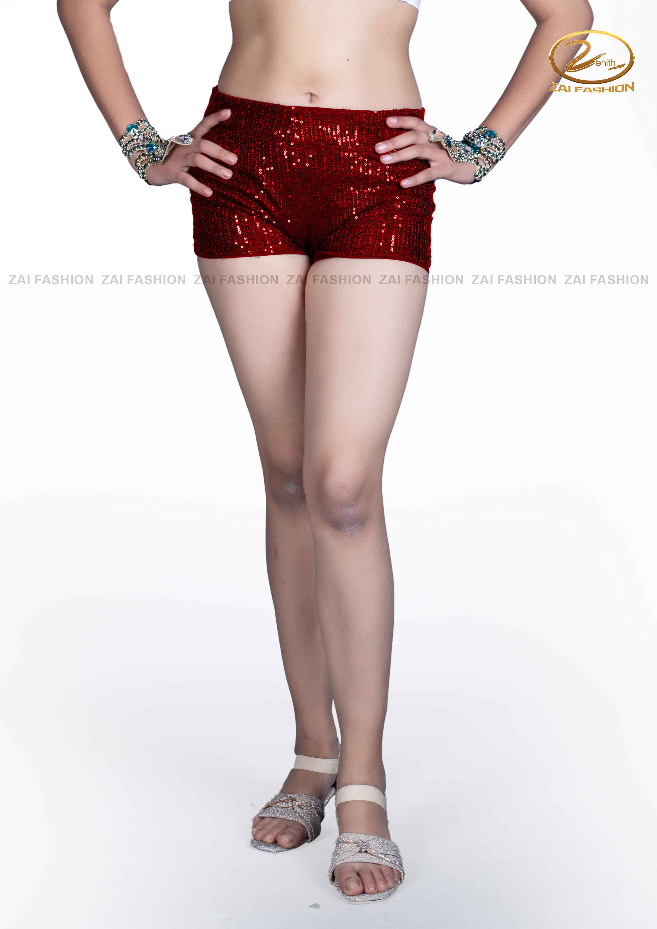 Maroon Sequence Hot Pant